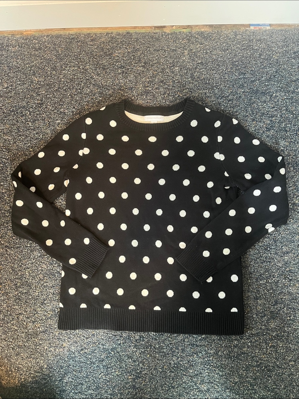 Black Polka Dot Crewneck Sweater - Women's